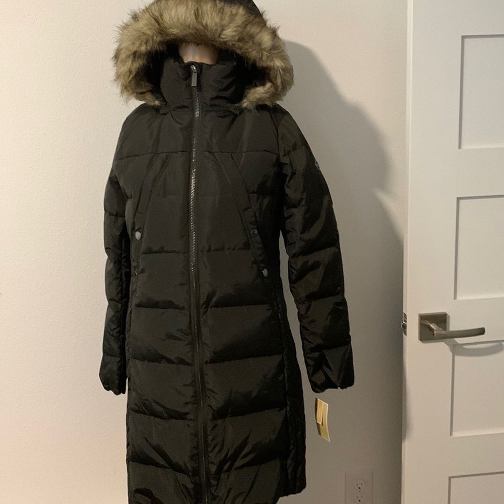 NWT Michael Kors Dark Moss Down Faux Fur Trim Hood Puffer Coat XS ❄️